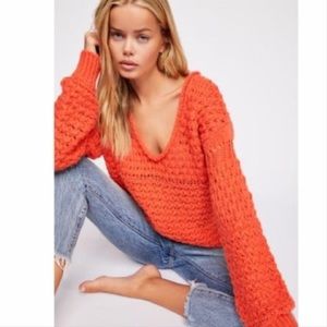 Free People Crashing Waves Oversize Sweater Orange